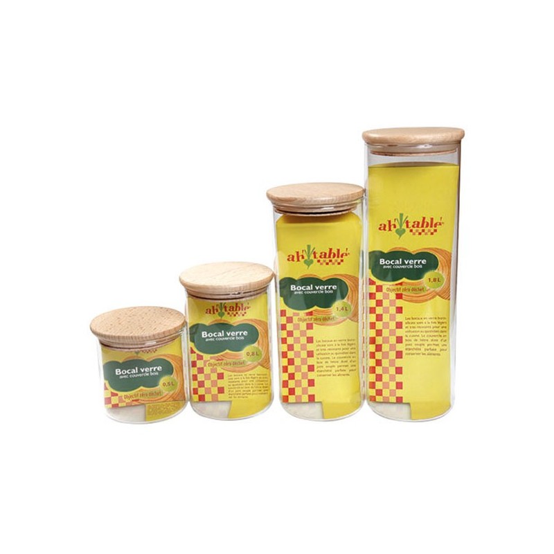 Bocal verre couvercle bois 0,5 L Bocal verre couvercle bois 0,5 L